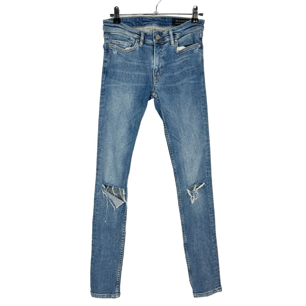Allsaints Light Wash Denim Distressed Low Rise Skinny Jeans Women Small W26
